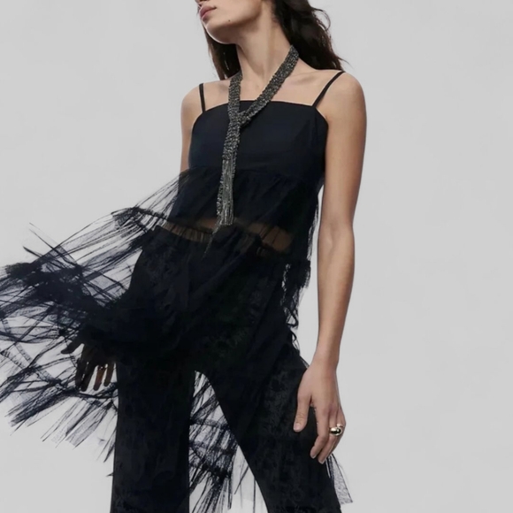 Anthropologie Maeve Tiered Tulle Tunic Dress Whimsigoth Witchy Dark Fairy Size L - Picture 2 of 11